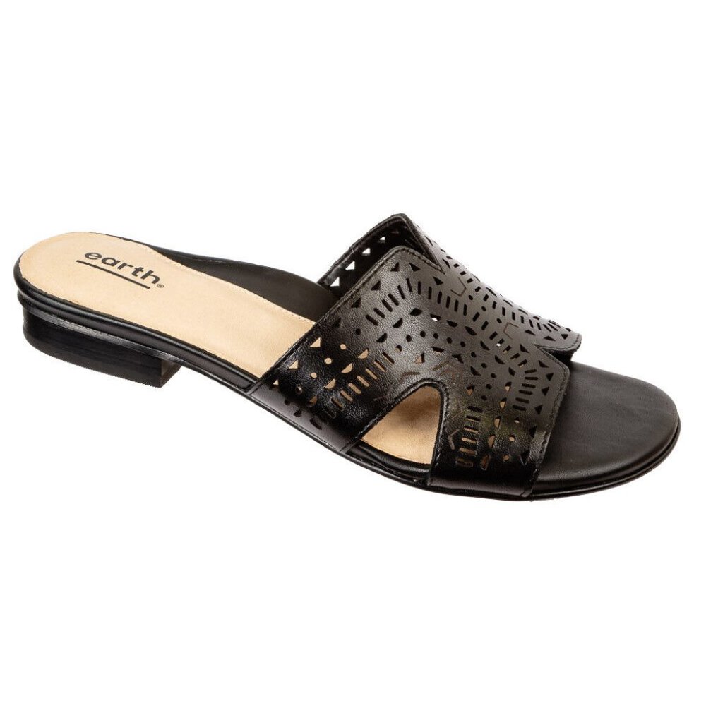 Earth Mykonos Torlos Womens Leather Slide Sandal -- Black NEW